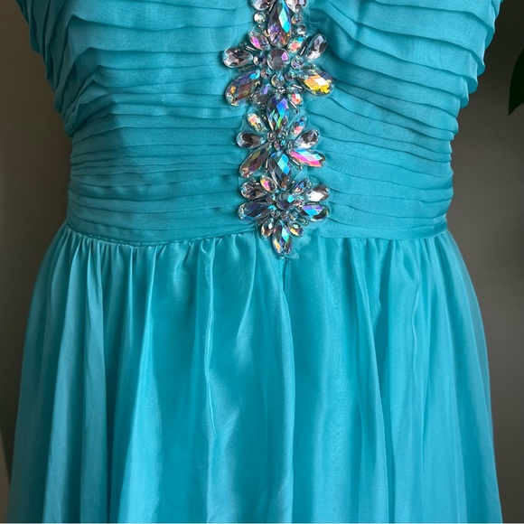 EVA USA Strapless Embellished Floor Length Gown Turquoise Sz M - Picture 4 of 16